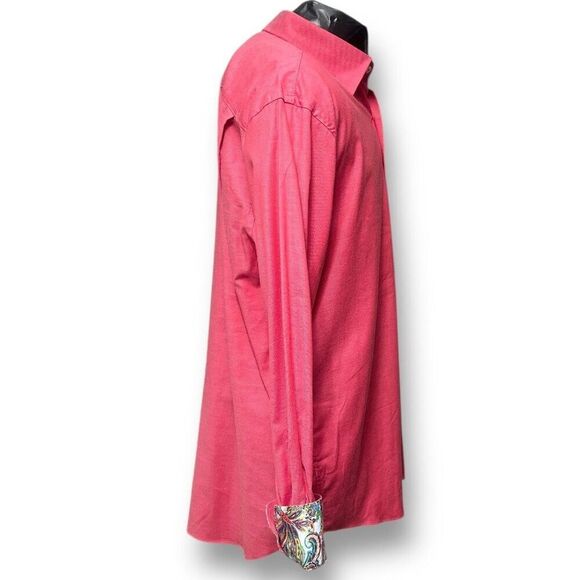 Alan Flusser Men's L Red Button Up Shirt Paisley Contrast Cuff Preppy Retro - Picture 4 of 11